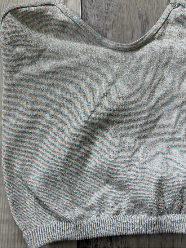 Free People Gray Rainbow Sparkle Metallic Ribbed Thin Strap Seamless Tank M/L - Image 8