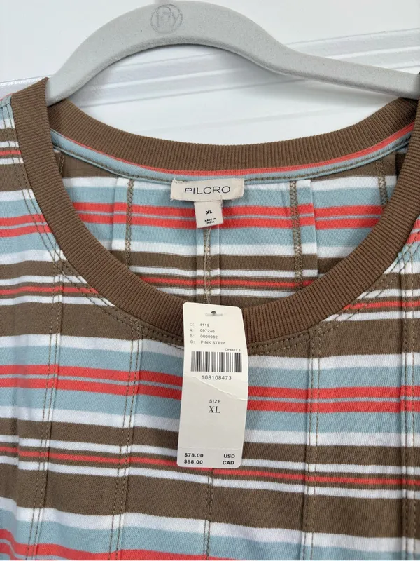NWT Anthropologie Pilcro Pleated Swing Tee Pink Sporty Stripe Size XL - Image 4