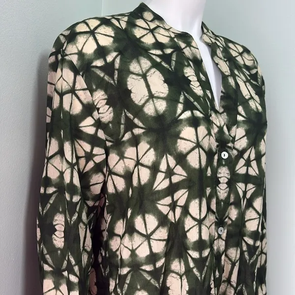 Zara Green Tie Dye Printed Button Front Midi Maxi Tunic Dress Cover Up Small NEW - Image 7
