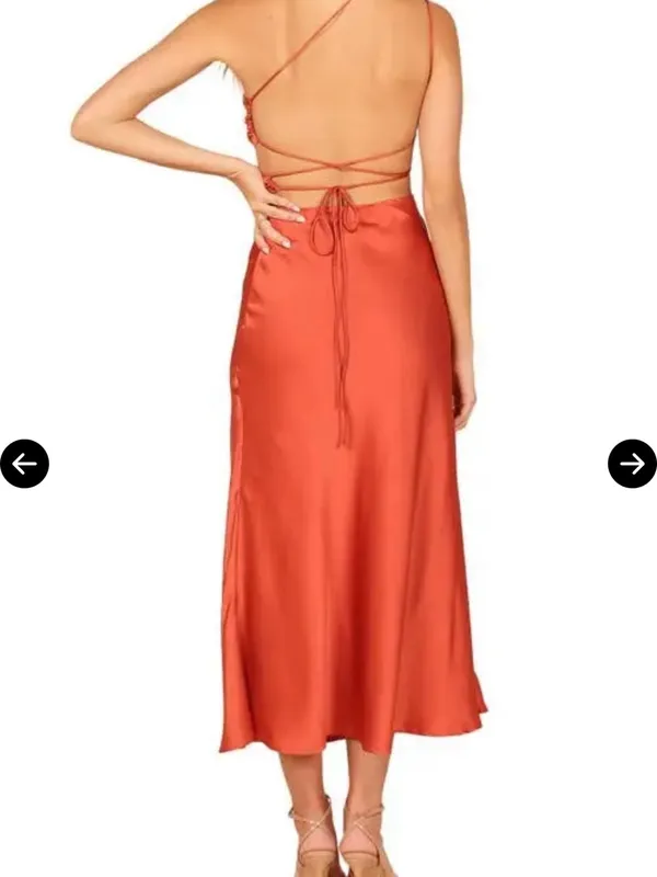 Petal & Pup Forelle One-Shoulder Cut Out Satin Midi Dress in Rust/Copper XL NWT - Image 5