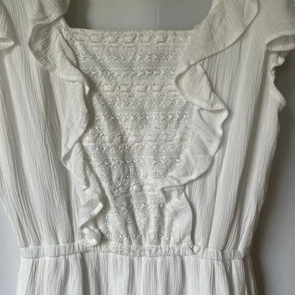 American Eagle white flirty flowy romper short sleeves‎ frilly square neckline - Image 3