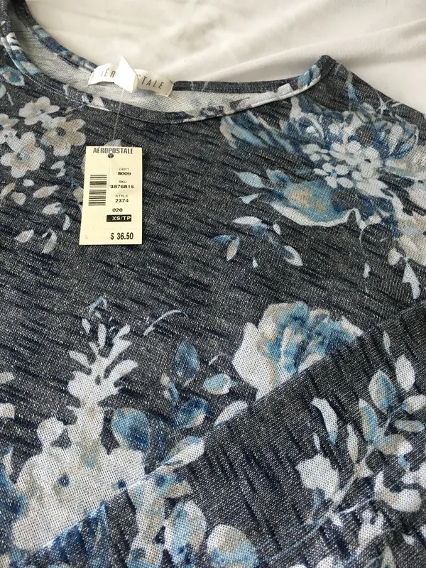 Aeropostale Blue Floral Print Long Sleeve Shirt - Image 4