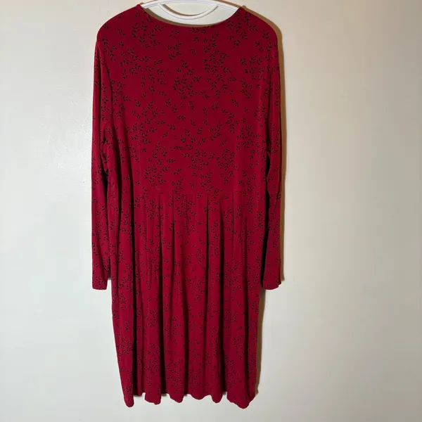 J. Jill WearEver Collection‎ Red Black Leaf Print Long Sleeve Midi Dress Size 1X - Image 8