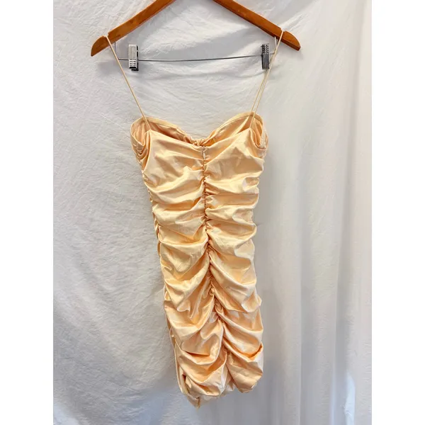 Oh Polly Satin Gold‎ Midsummer Mini Dress US 4 Gala Night Out Clubbing Miami - Image 3