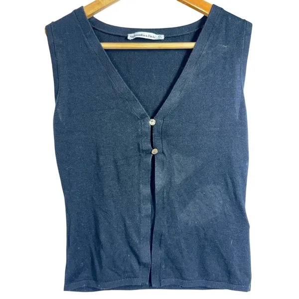 Abercrombie & Fitch Black Knit Sleeveless Button V-Neck Sweater Vest Top Size XS - Image 2