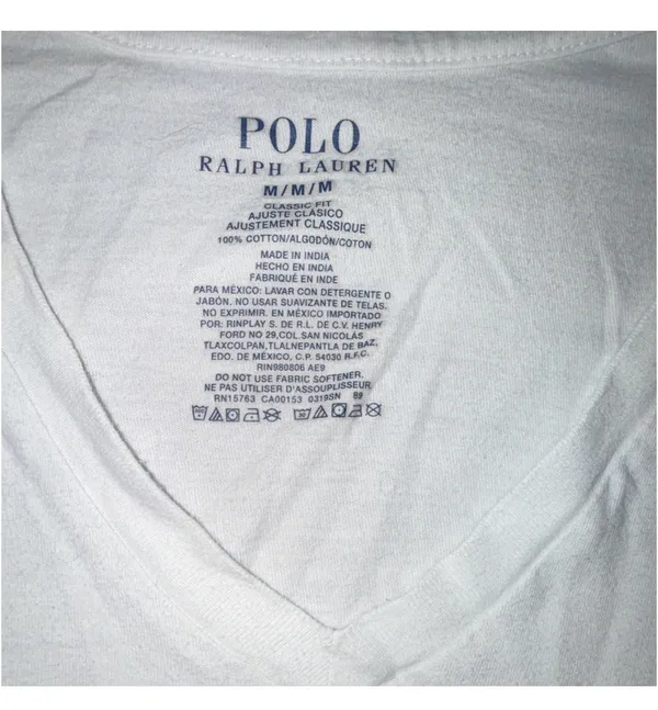 Polo Ralph Lauren Classic Fit Men’s White Cotton Knit Logo V-Neck Tee M - Image 3