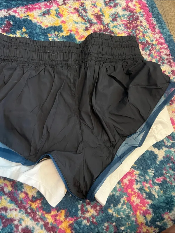 Free people movement Women’s Black Layered Athletic Shorts with Blue Trim - Image 8