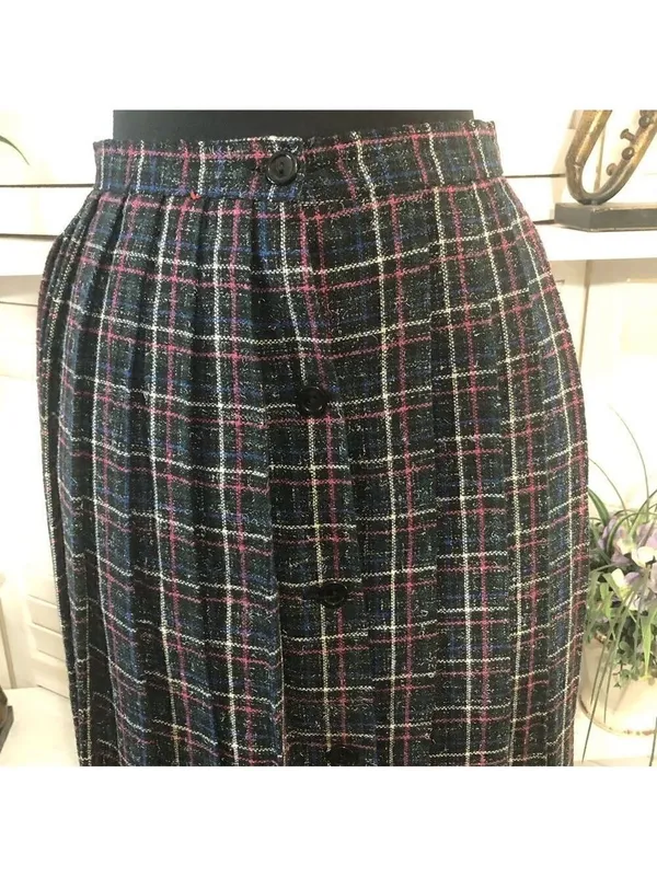Vintage 60s 70s preppy wool skirt plaid blue pink school girl uniform academia S - Image 4