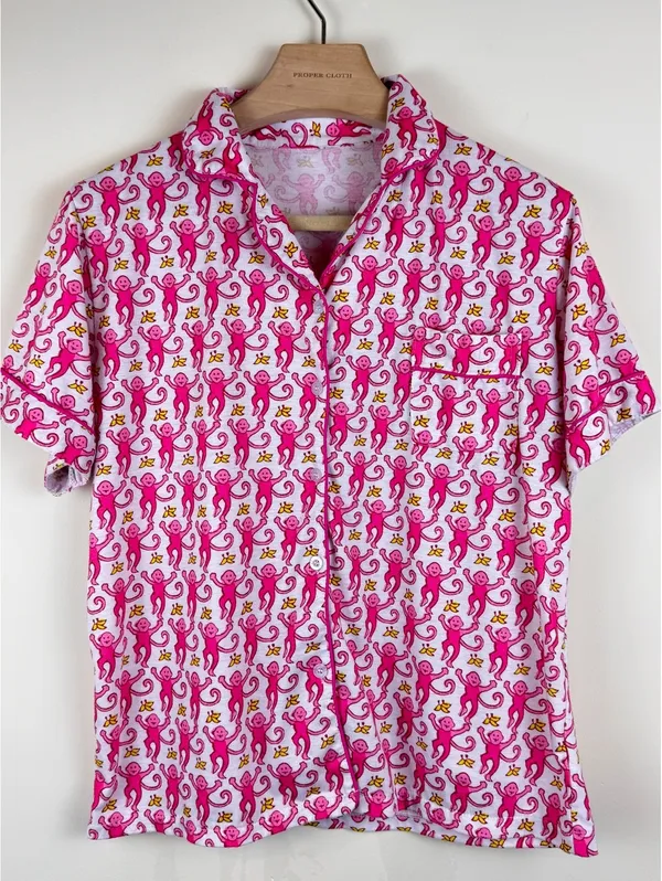 Pink Monkey Print Pajama Set Short Sleeve Top & Shorts Size L - Image 2