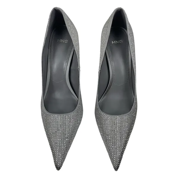 Mango Rhinestone Embellished Pointed Toe Satin Heel Pump Gray Size 39/ 8.5 - Image 4