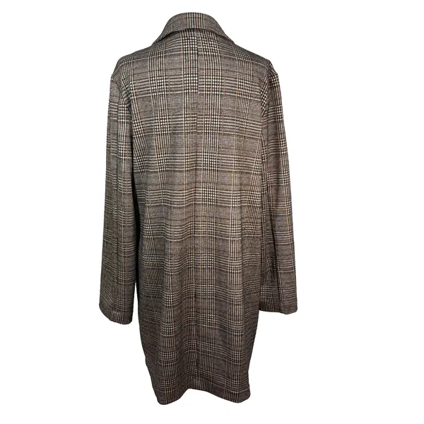 Sanctuary Longline Blazer Coat Brown Glen Plaid‎ Double Breasted Work Academia L - Image 3