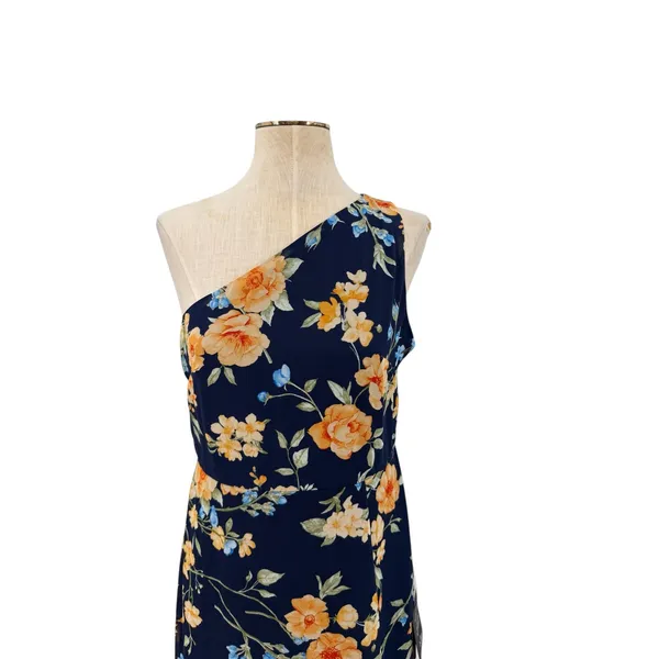Lulus Elegant Admiration Floral One Shoulder Maxi Dress Navy Blue Size M NWT - Image 4