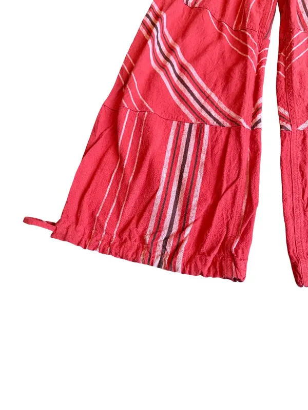Urban Outfitters Red Striped Wide Leg Linen Pants Cargo Bohemian X-Small Women's - Image 4