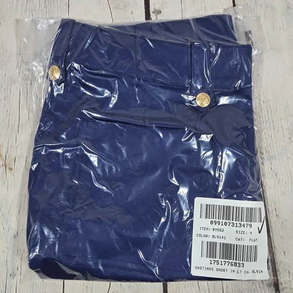 J Crew High Rise Cuffed Shorts Navy Blue Cotton Blend Size 4 Gold Button‎ Detail - Image 9