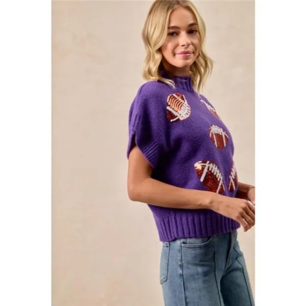 ✨NWT‎ BiBi Gameday Sequin Football Patches Rib Banded Sweater - Image 3