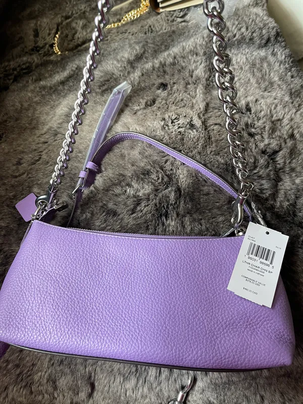 Coach NWT CL407 Charlotte Shoulder Bag Pebble Leather Silver/Iris Color $378 - Image 5