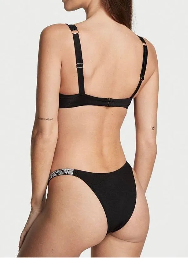 Victoria's Secret NWT SWIM Shine Strap Brazilian Bikini Bottom in black - Image 3