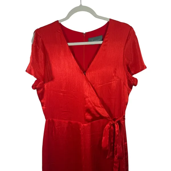 Anthropologie Maquelle Red Satin Short Sleeve Wide Leg Jumpsuit NEW Womes Medium - Image 4