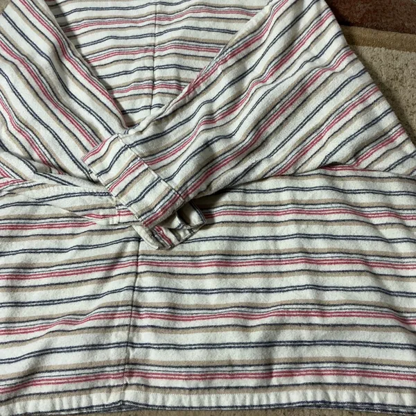 Woolrich Vintage Striped Flannel Tunic Women Medium Cream Oversized V-Neck Top - Image 8
