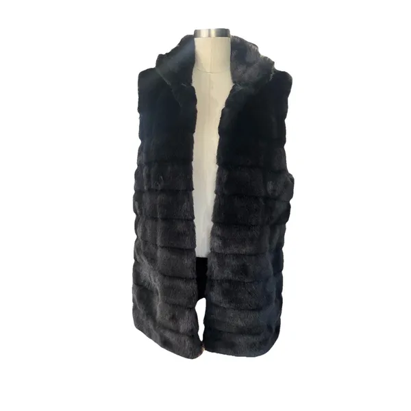 Talbots Black Faux Fur Ribbed Open Front Vest Women's size Small - Image 2