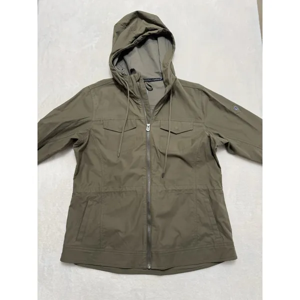 KUHL Women's Stryka Trench Coat Jacket Hooded Zip Green Sz Medium - Image 2