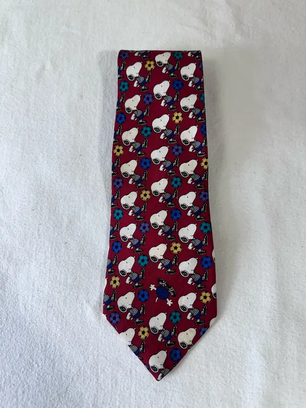 Peanuts Animation Necktie Snoopy Brown Burgundy White Blue Sport Character Tie - Image 3