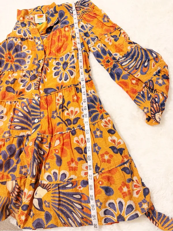 FARM Rio Pineapple Flowers Yellow Orange Mini Dress Belted Size XS - Image 7