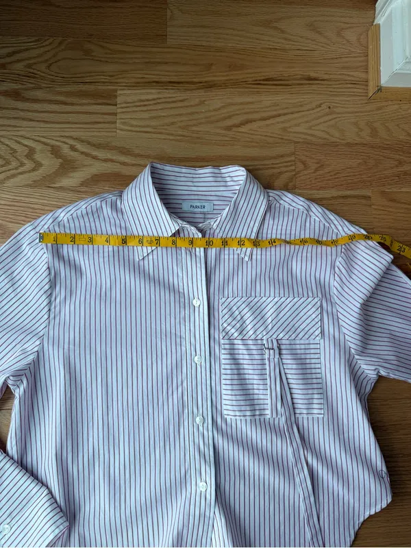 Parker Stripe Cotton Cropped Button Down Utility Pocket Shirt Size M/L - Image 7