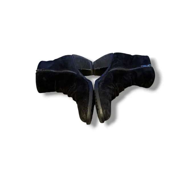 Born Aire Ankle Booties 5.5 Black Suede Slouchy Pointed Toe Stacked Heel Zip‎ - Image 3