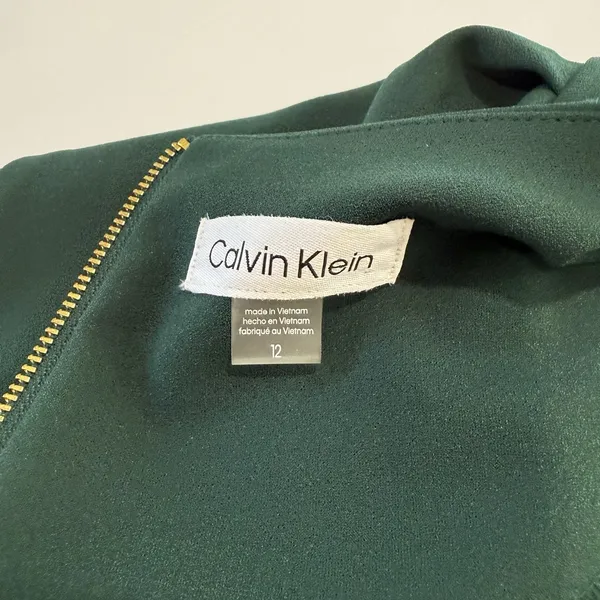 Calvin Klein Dark Green‎ Tulip Sleeve Stretch Crepe Sheath Dress Size 12 - Image 11