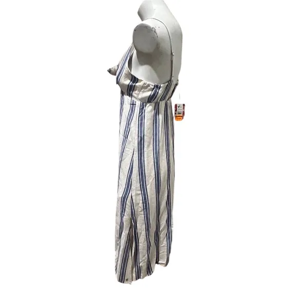 Roxy Sweetest Step Dress Womens M Blue White Striped Tie Front Midi - Image 4