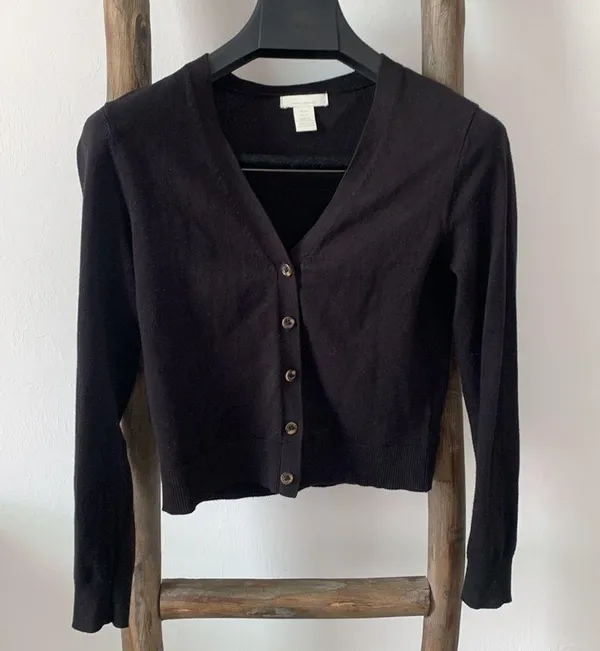 H&M black button down sweater jacket fitted and slightly cropped / Size XS - Image 5