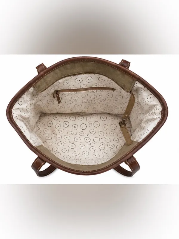 Myra Bag Southwestern Woven Rug Hair-On Hide Canvas Leather Tote - Image 3