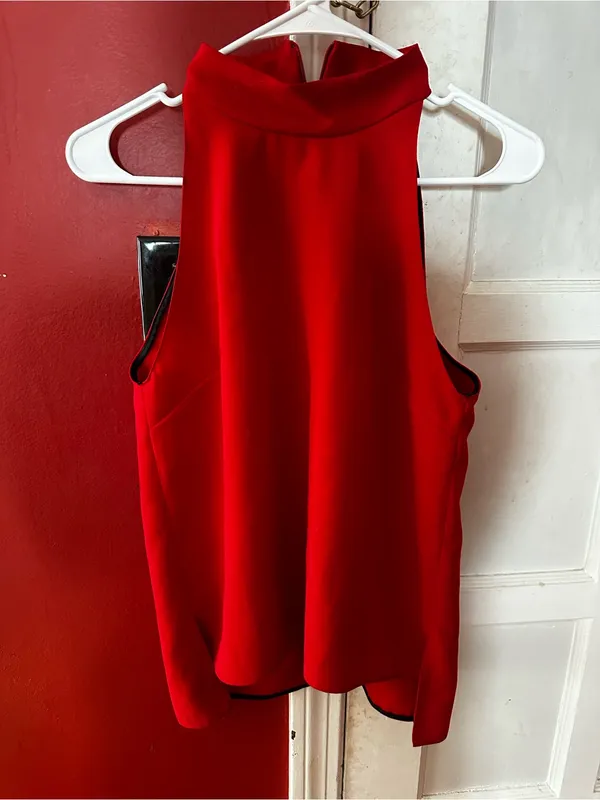 ZARA Red Sleeveless High Mock Neck Tank Top Back Zip Formal Party Night Out XS - Image 3