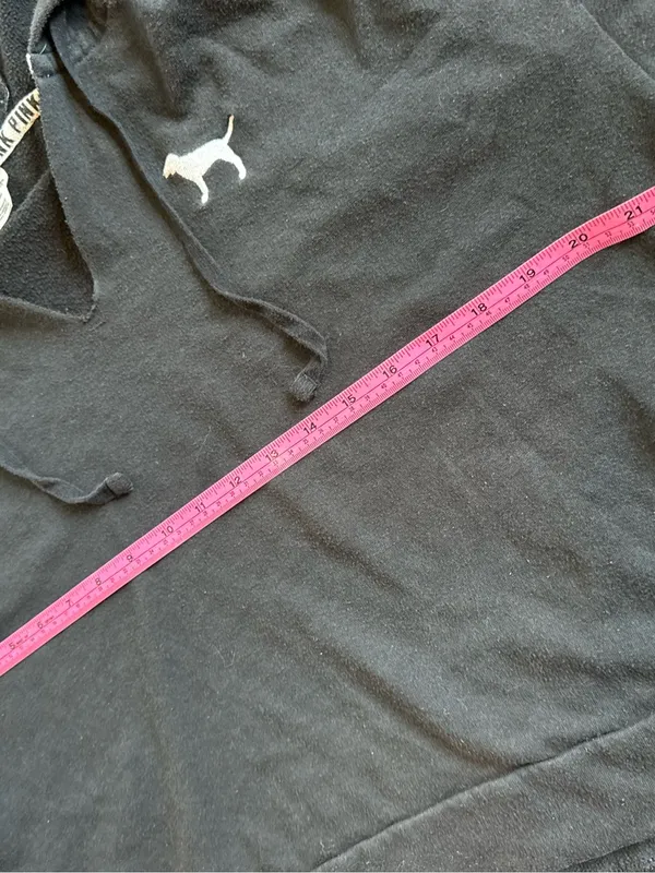 PINK Victoria's Secret Black Hooded Sweatshirt with White Logo Size S - Image 4