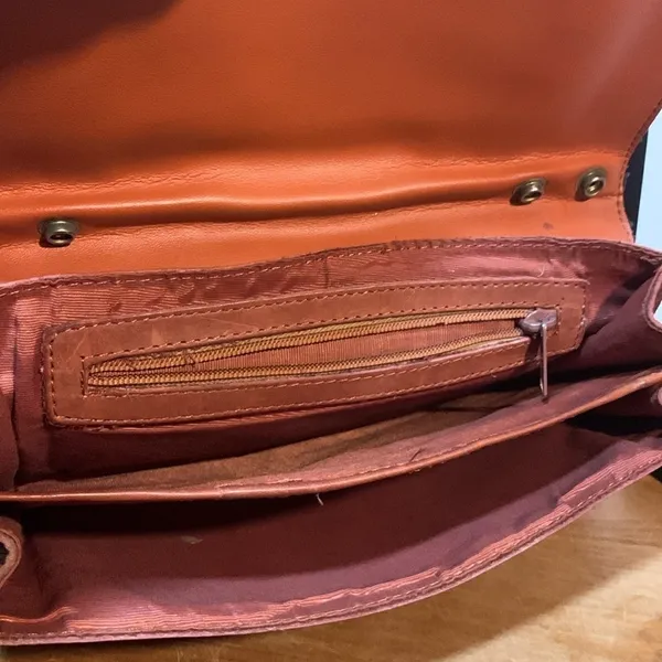 Vintage 70s Brown Genuine Leather Clutch Purse Envelope Style Hand Bag - Image 2