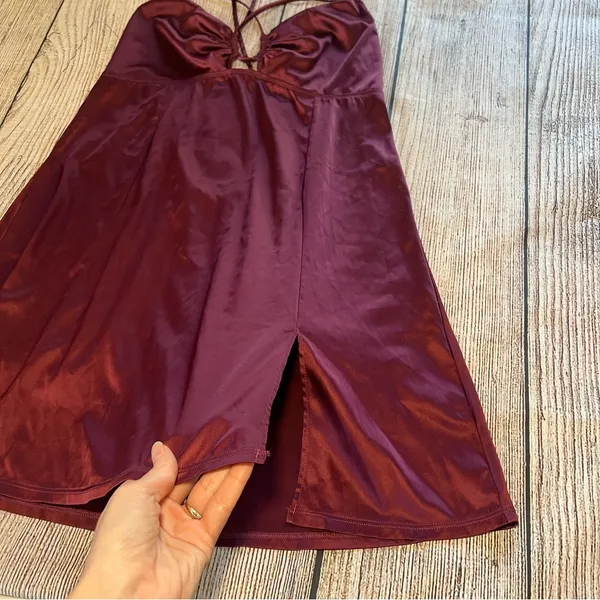 Auden Satin Babydoll Lingerie‎ Slip Dress Women's Size Large Strappy Burgundy - Image 6
