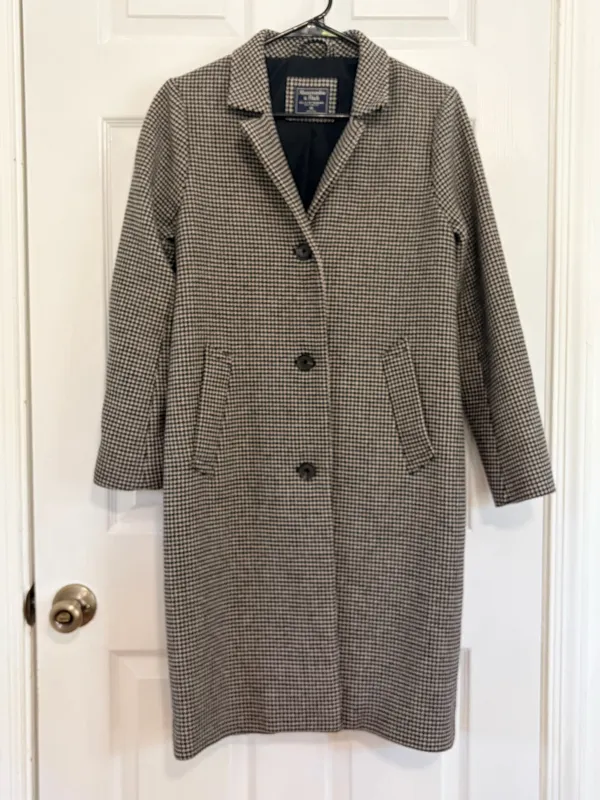Abercrombie & Fitch Houndstooth Longline Coat XS Classic Preppy Old Money Winter - Image 2