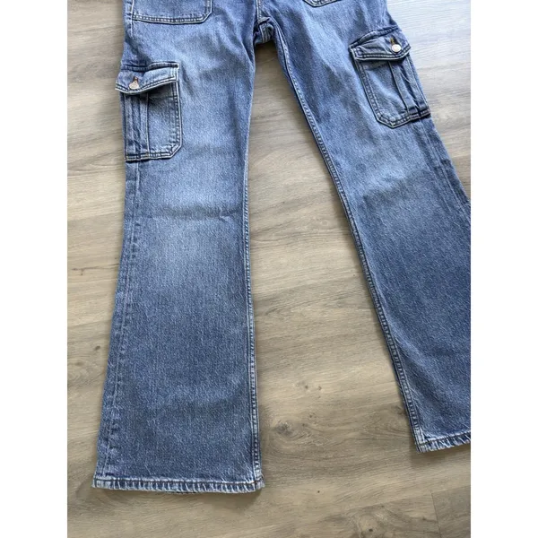 Aeropostale Jeans Womens 8R Blue Mid Rise Flare Cargo UtilityPockets Y2K Logo - Image 2
