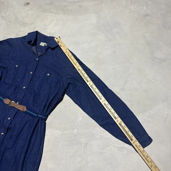 Vintage LL Bean Denim Jean Blue Shirt Dress Size 10 Women's Belted Button Down - Image 5