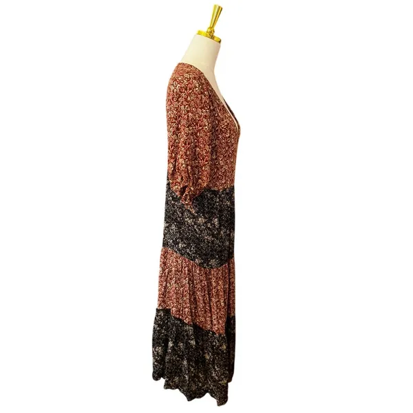 Natural Life Boho Patchwork Floral Tiered Maxi Dress Small Rayon Cottagecore - Image 3