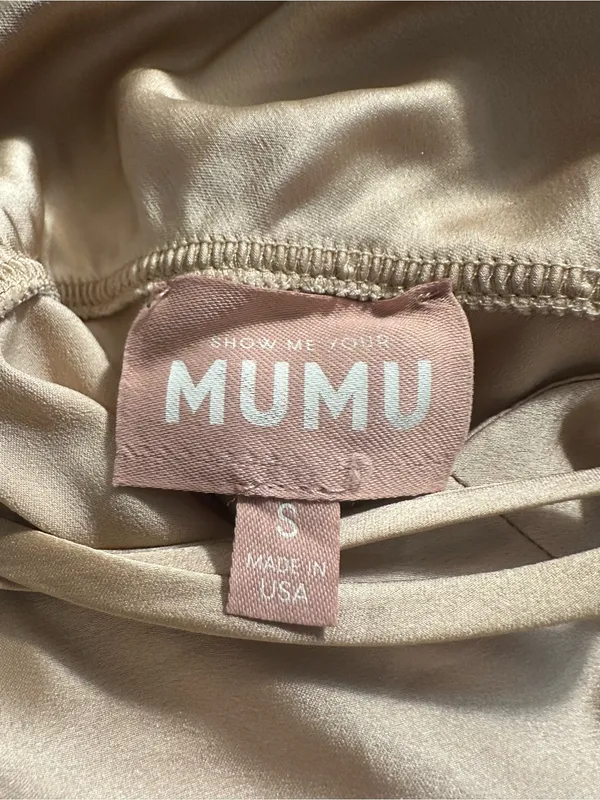 N228. Show me Your MuMu Champagne Slip Midi Dress - Image 3