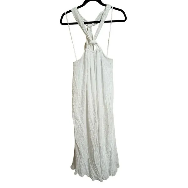 Lulus Corfu Charm Ivory O-Ring Halter Maxi Dress White Beachy Flowy Medium - Image 2