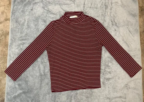 Gaze Maroon And White Stripes Long Sleeve Mock Neck T-shirt - Image 2