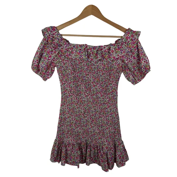 DO+BE Floral Smocked Puff Sleeve Mini Dress Medium Colorful Preppy‎ Bloomcore - Image 2