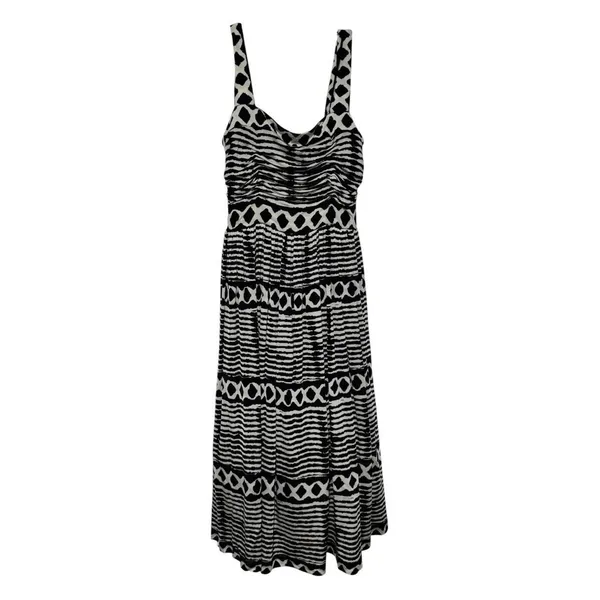 Tracy Reese for Anthropologie Black White Geometric Midi Dress Size Small - Image 2