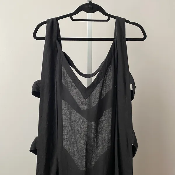 Anthropologie‎ One Size Black Linen Blend Maxi Dress Strappy Open Back Lagenlook - Image 2