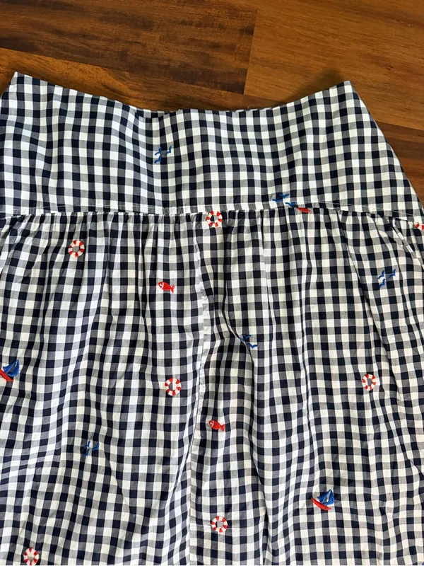 Free Assembly Navy Gingham Embroidered Nautical Midi Skirt Women's Size 10 NWT - Image 3
