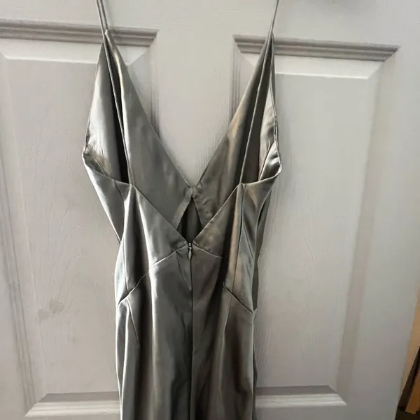 Missguided Satin Slip Dress High Side Slit Size 6 Olive/Kiwi Green - Image 5