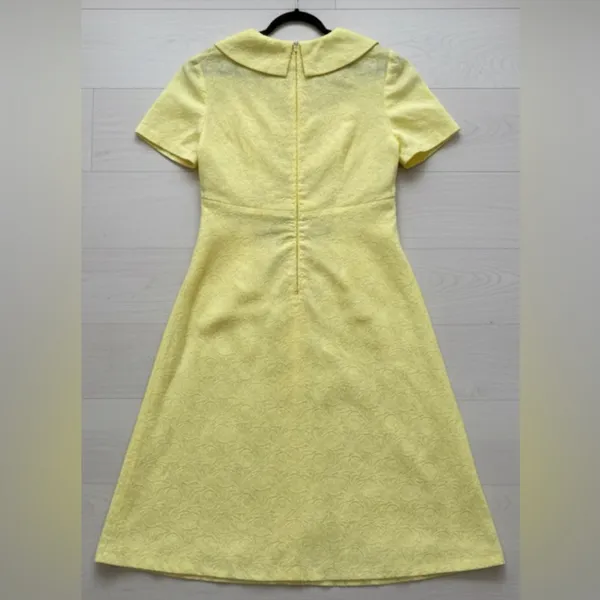 VINTAGE 60s Yellow Jacquard Empire Waist Mod Dress Large - Image 7